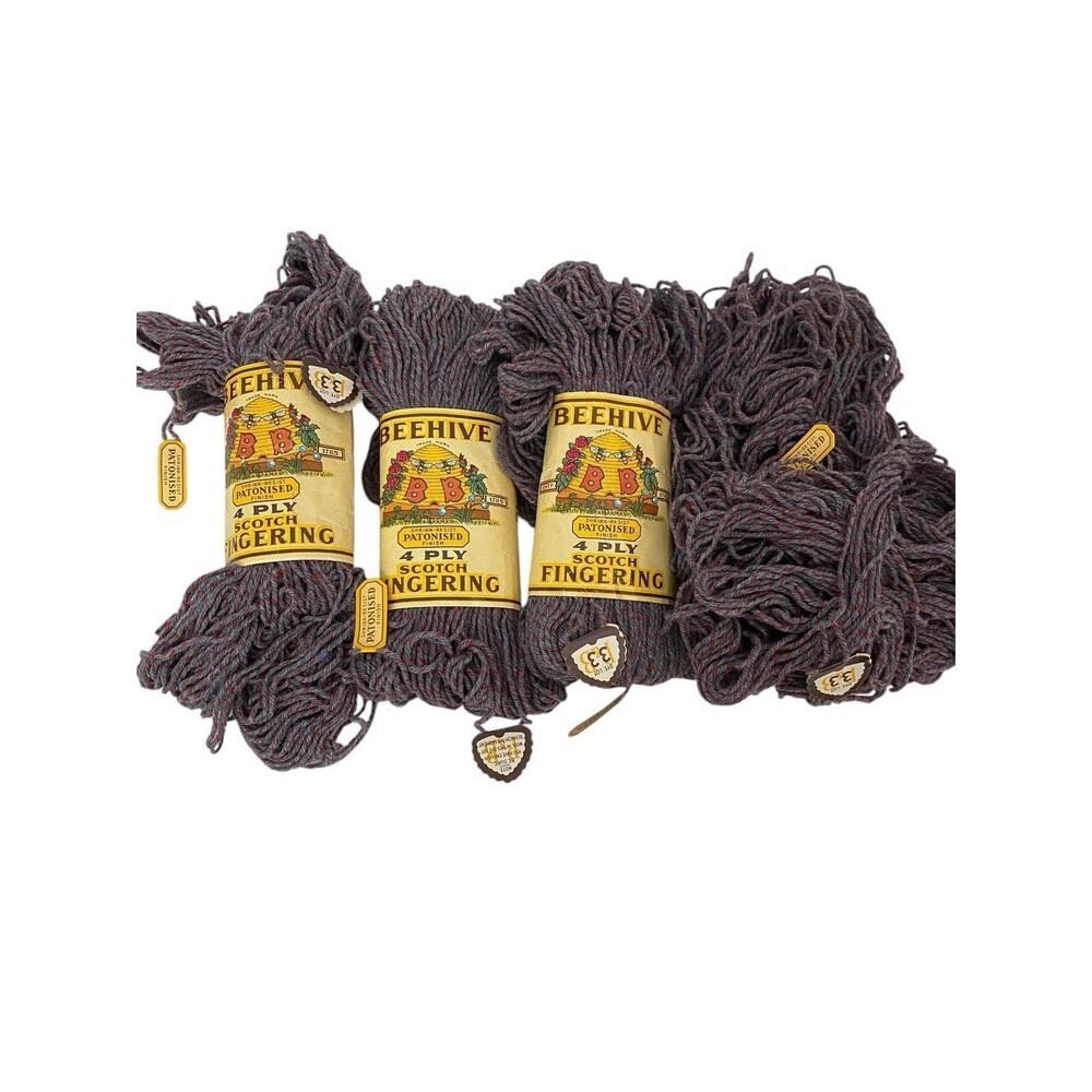 4 Vtg P&B Beehive Scotch Fingering 4 Ply Wool Yarn 1 Oz Skeins Gray and Burgundy